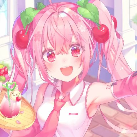 Pink Miku Aesthetic, Cherry Hatsune Miku, Pink Hatsune Miku, Sakura Miku Icon, Sakura Miku Pfp, Cherry Miku, Sakura Hatsune Miku, Pink Miku, Miku Pfp