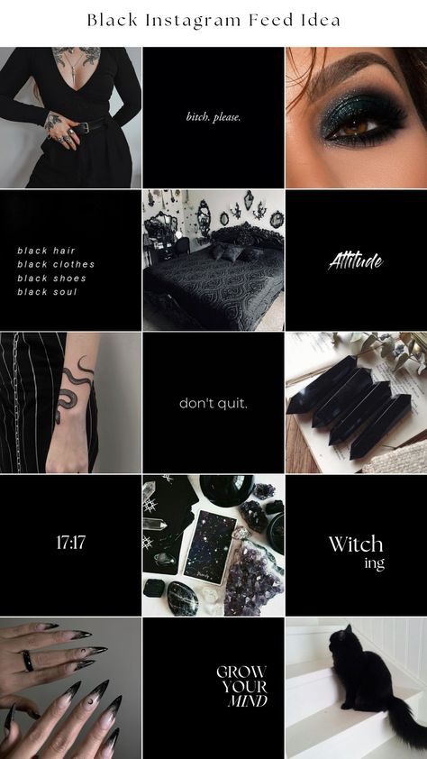 Witchy Instagram Aesthetic, Vampire Aesthetic Instagram Feed, Dark Themed Instagram Feed, Goth Aesthetic Instagram Feed, Black On Black Aesthetic, Black Instagram Feed Ideas, Esthetics Instagram Feed, Alternative Instagram Feed, Witch Instagram Feed