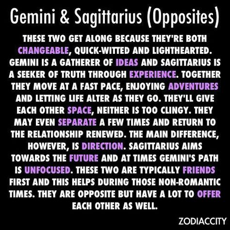 Similarities between Gemini and Sagittarius (opposite signs in astrology) Sagittarius Gemini Compatibility, Sagittarius Compatibility, Gemini Compatibility, Zodiac Characteristics, Horoscope Relationships, Gemini Traits, Gemini And Sagittarius, Sagittarius Quotes, Gemini Girl