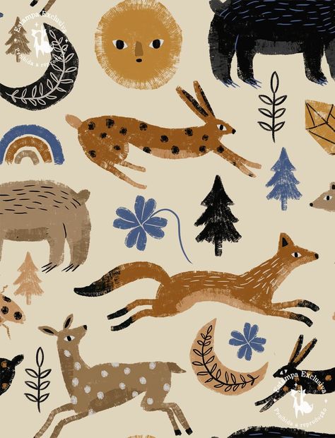 Forest Animals Drawing, Animal Pattern Illustration, Woodland Animals Illustration, Fall Illustrations, Forest Animals Illustration, Mini Forest, Animal Illustration Kids, Woodland Illustration, Woodland Print