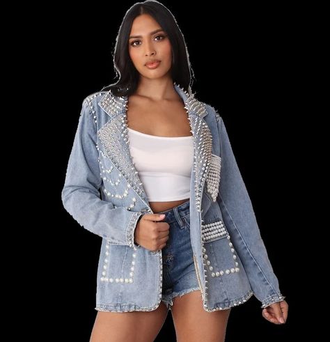 For Her NYC 82305 1 piece Pearl Embellished Denim Jacket Color: Blue Denim Sizes: S, M, L, XL, 1X, 2X https://www.divasdenfashion.com/products/for-her-nyc-82305 #DivasDenFashion #jacket #bluedenim #pearljacket #Forhernyc #afterfive #COGIC #denimjacket #afterfivefashion #Couturefashion #Cogicfashions #studs #datenightfashion #boutiquefashion #weddingfashion #boutiquetrends #christianfashion #cogicgrand #girlsnightout #Womenfashion #petitefashion #skinnyfashion #skinnyfashionista #curvyg... Denim And Pearls Outfits Classy, Denim And Pearls Outfits, Outfit With Pearls, Denim And Pearls, Pearl Jacket, Nyc Spring, Date Night Fashion, Embellished Denim Jacket, Boutique Trends