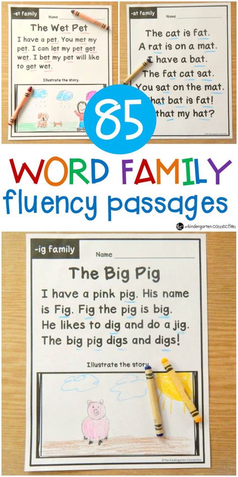 Sight Word Games, Kindergarten Word Families, Reading Fluency Passages, Word Family Activities, Sight Word Fluency, Word Family Worksheets, Fluency Passages, Cvce Words, Word Family