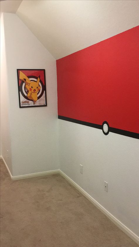 Diy Pokemon Decor Bedroom, Pokemon Theme Bedroom, Pokemon Wall Painting, Pokémon Game Room, Pokemon Wall Mural, Pokemon Room Ideas Bedrooms, Pokémon Boys Room, Boys Pokemon Bedroom Ideas, Pokémon Mural