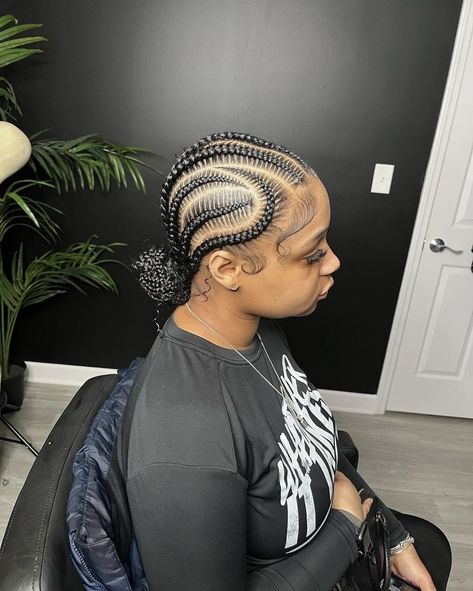 Braided Hairstyles For Black Women Cornrows Updo Natural Hair, Fed In Ponytail, Stitch Braids On Big Forehead, Back Way Cornrow Braids, Curvy Feed In Braids, Stitch Braids Big Forehead, Popular Braid Styles, Eight Cornrows Braids, Quick Stitch Braid Styles