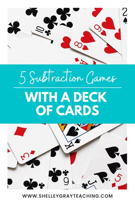 Here are five different math card games that will keep your students motivated, engaged, and, most importantly, having fun, all while strengthening subtraction skills!  #mathgames #mathcardgame #mathmadefun #subtractiongames Addition And Subtraction Games 3rd Grade, Subtraction Games Third, Subtraction Games Second, 3rd Grade Math Games, Math Fact Games, Math Card Games, Subtraction Games, Math Subtraction, Math Games For Kids