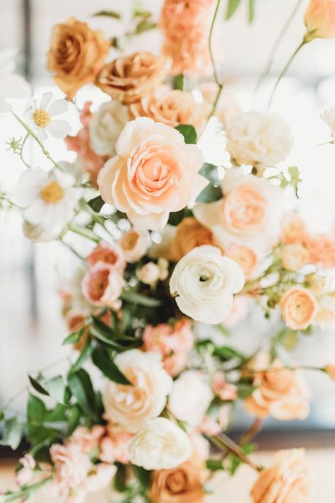 This floral arrangement is full of beautiful peachy tones that are perfect for your spring wedding! | florist, dc florist, flower bouquet, floral arrangement ideas, floral arrangements, peach flowers, wedding flowers, flower bouquets, floral arrangement, neutral wedding flowers, bouquet wedding, bouquet flowers, bridal bouquet flowers, bridal bouquet flower, 2023 wedding, DC florist, DC wedding, wedding ideas, wedding decor, wedding inspiration, orange flower, wedding colors, white flowers Summer Flowers Wedding, Neutral Wedding Flowers, She Loves Me, Florist Wedding, Peaches And Cream, Wedding Congratulations, Cream Wedding, Event Floral Design, Neutral Wedding