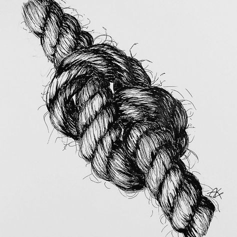 Simulated Texture Drawing, Rope Texture Drawing, Ropes Drawings, Yarn Drawing Illustration, Rope Drawing Pencil Art, Rope Knot Drawing, Fineliner Art Simple, Rope Painting, Simulated Texture