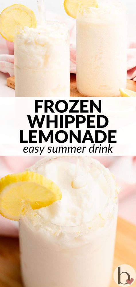 Frozen whipped lemonade is an easy drink recipe for summer! Vibrant lemonade mixed with coconut milk is tasty and refreshing! Lemonade With Coconut Milk, Creative Alcoholic Drinks, Whipped Lemonade, Frozen Summer Drinks, Frozen Mixed Drinks, Lemon Sweets, Freezer Smoothie Packs, Freezer Smoothies, Smoothie Flavors