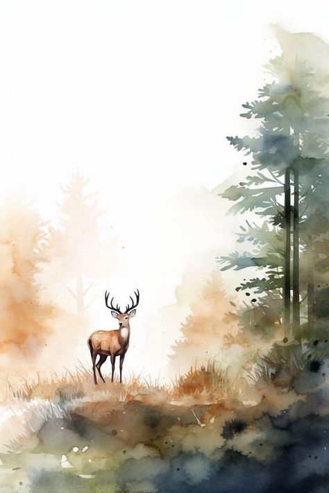 Stunning Watercolor Paintings, Watercolor Woods Painting, Colourful Animal Paintings, Watercolor Animals Simple, Watercolor Animals Easy, Watercolor Art Animals, Watercolor Animal Paintings, Watercolor Deer Painting, Animal Watercolor Paintings