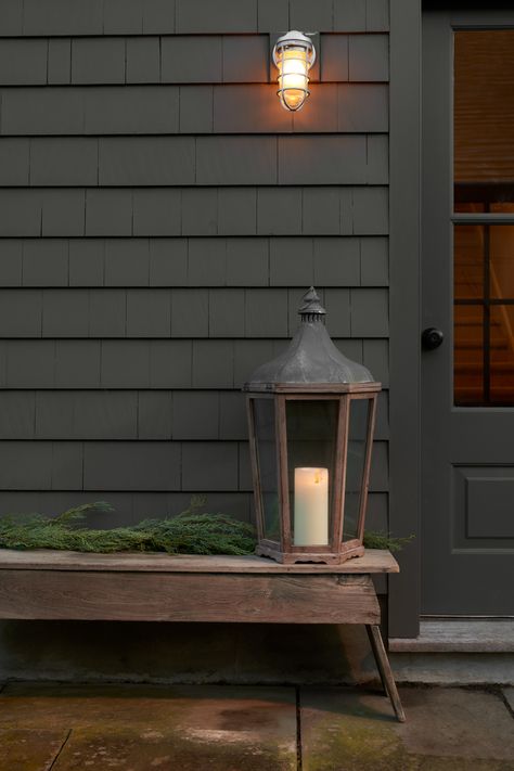 Black Exterior Siding, Green Brown And Black Exterior, Dark Grey House Wood Shutters, Cedar Shake Siding Accent House, Solid Stain House Exterior, Benjamin Moore Graphite Exterior Paint, Dark Gray Brown House Exterior, Dark Exterior Siding Ideas, Black Exterior Accents