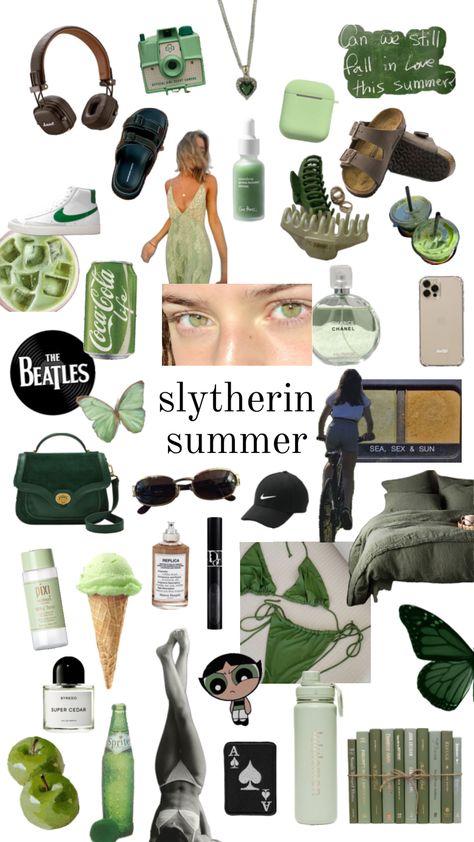 #harrypotter #slytherin #summer Slytherin Inspired Outfits Summer, Slytherin Summer Outfit, Slytherin Aesthetic Fashion, Slytherin Girl Outfit, Slytherin Aesthetic Outfit, Slytherin Inspired Outfits, Summer Shuffles, Slytherin Outfit, Slytherin Fashion