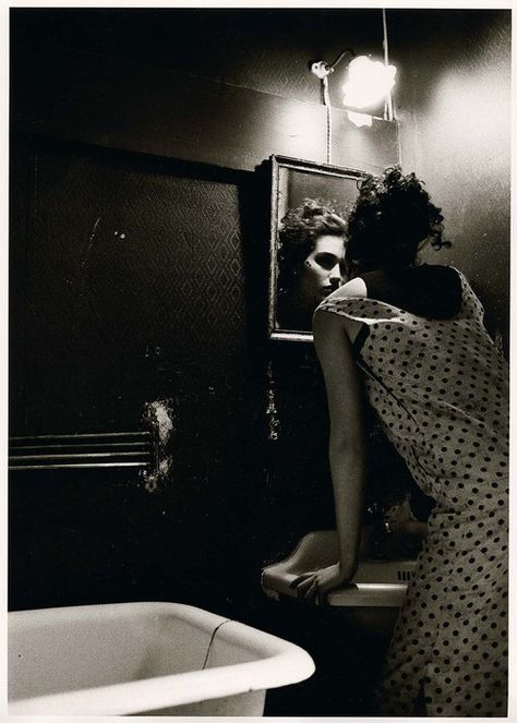 Woman looking in Mirror, ca.1986. Photo David Seidner Woman Looking In Mirror, Film Noir Photography, Looking In Mirror, Live Authentically, Mirror Photography, Reflection Photography, Lip Liners, Mirror Reflection, Black And White Film