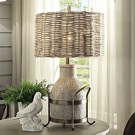 Crestview Collection Dairy Farm Milk and Iron Table Lamp Farmhouse Lamps, Farmhouse Style Table, Rattan Shades, Iron Accents, Unique Farmhouse, Dairy Farm, Iron Table, White Table Lamp, Bedroom Night Stands