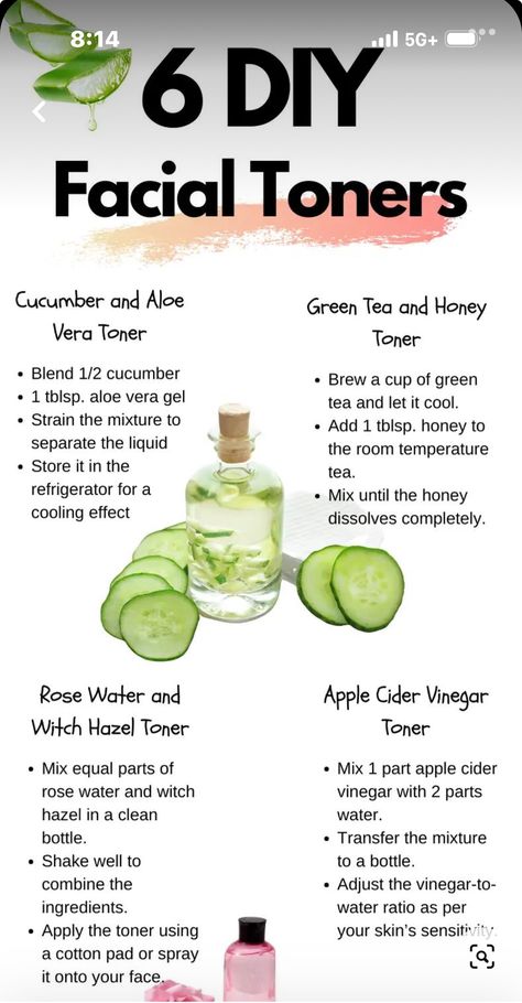 Home Made Face Toner, Diy Face Toner For Acne, Natural Face Toner Homemade, Homemade Facial Toner, Natural Skin Toner Diy, Beginner Skin Care Routine, Natural Skin Care Ingredients, Clear Healthy Skin, Diy Skin Care Routine