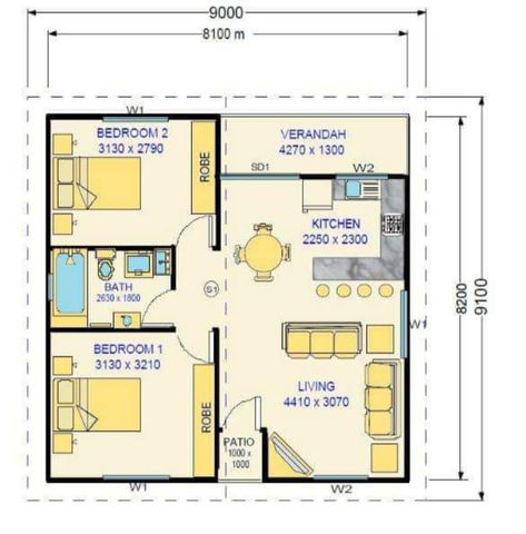 Granny Flat Plans, Loft Plans, House Plan Ideas, Flat Plan, Unique House Plans, Garage Studio, 2 Bedroom House Plans, Hotel Plan, Garage Apartments