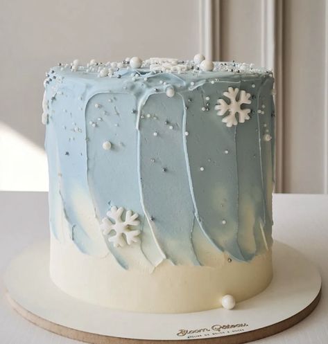 Snowy Cake Ideas, Snow Bday Party, Winter Wonderland Bday Cake, Snow Cake Design, Birthday Cake Winter Theme, Frozen Cake And Cupcakes, Frozen Cake Easy, Frozen Birthday Theme Food, Winter Birthday Cakes For Women