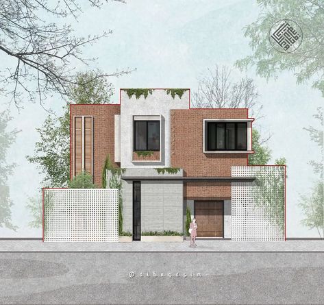 Modern House Concept Art, Facade Drawing Architecture, Facade Architecture Drawing, Minimalist Facade Design, Facade House Design, Scandinavian Facade, Facade Illustration, Facade Drawing, Curved Facade