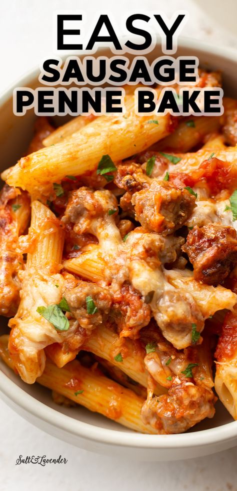 Sausage And Marinara Recipes, Cheap Italian Sausage Recipes, Ideas For Italian Sausage Dinners, Sausage Pasta Sauce Recipes, Supper Ideas With Italian Sausage, Baked Pasta With Italian Sausage, Italian Sausage Supper Ideas, Easy Dinner With Italian Sausage, Easy Meals With Italian Sausage