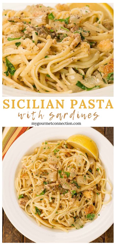 Sardine Pasta Puttanesca, Canned Sardine Pasta Recipes, Easy Afterwork Dinner, Pasta And Sardines Recipe, Sardine Pate Recipe, Hidden Sardine Recipes, Sardine Recipes Canned Pasta, Anchovie Pasta Recipes, Sardine Dinner Recipes