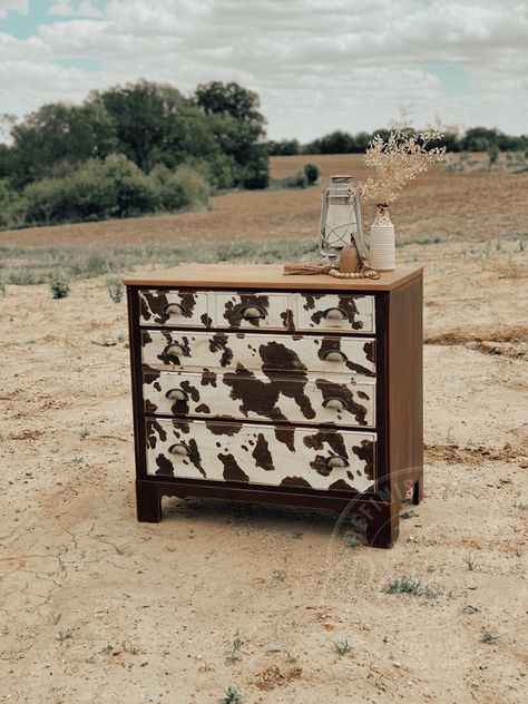 Western Dresser, Dresser Remodel, Southwest Bedroom, Cowhide Furniture, Western Room, Ranch House Decor, Color Of The Month, Western Bedroom Decor, Western Bedroom