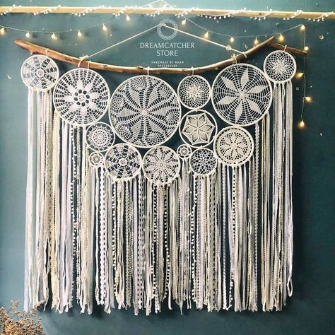 Large white dream catcher wall hanging Wedding dream catchers | Etsy Doily Backdrop, Diy Doilies, Living Room Texture, Street Collage, Dream Catcher Wedding, Room Texture, Painting Brick, Painting Shiplap, Lace Dream Catchers