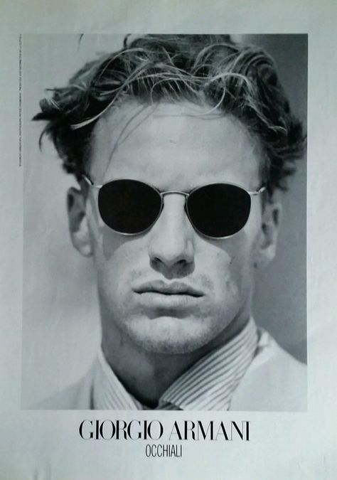 Sunglasses by Armani (1993) Armani Eyewear, Eyewear Campaign, Vintage Armani, Giorgio Armani Sunglasses, F Men, Peter Lindbergh, Wearing Sunglasses, Versace Sunglasses, Cooler Look