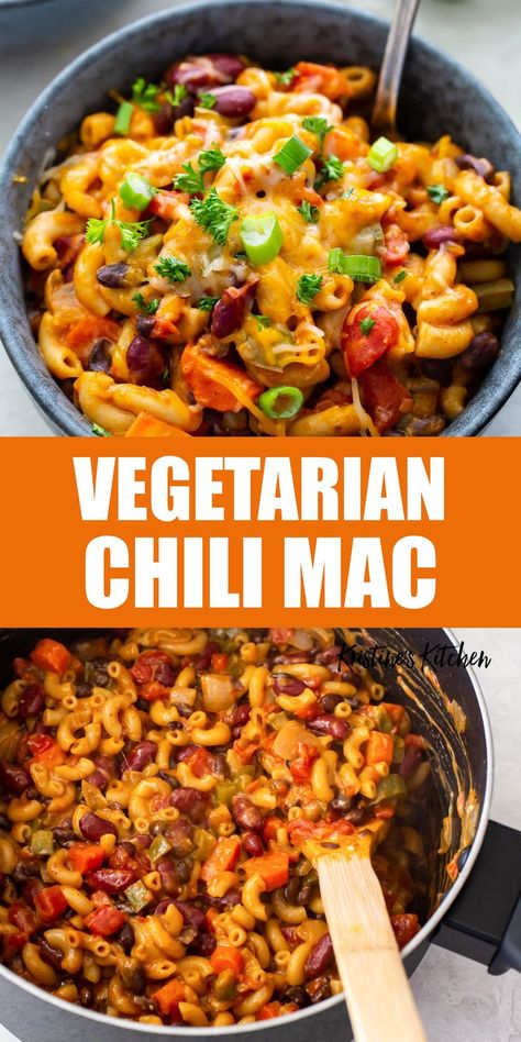 Chilli Mac Vegetarian, One Pot Vegetarian Chili Mac, Chilli Mac And Cheese Vegetarian, Veggie Chili Mac, Easy Veggie Chili Recipe, Best Healthy Vegetarian Recipes, Quick Dinners Vegetarian, Easy One Pot Meals Vegetarian, Simple Meals For Dinner Vegetarian