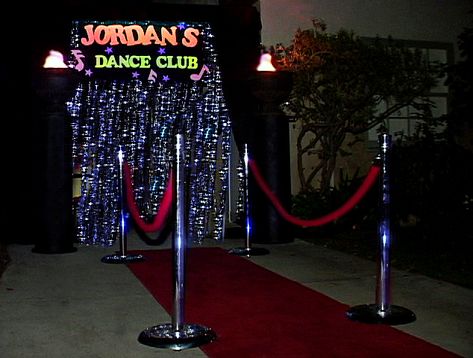 decor entrance Dance Club Birthday Party Ideas, Diy Night Club Decor Party Ideas, Club Themes Party, Night Club Prom Theme, Night Club Theme Party Ideas At Home, Club Birthday Party Ideas Night, Night Club Birthday Theme, 21st Birthday Club Theme, Sweet 16 Night Club Theme