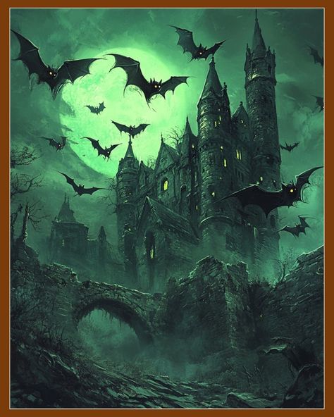 Featuring a gothic castle enveloped in a misty green glow under a full moon, with a swarm of bats swirling in the sky. This eerie image is perfect for setting a spooky mood in your home or at a Halloween party. Its dark, gothic tones and supernatural atmosphere make it an excellent choice for wall art, party backdrops, or chilling decorations.. This high-quality digital download is perfect for creating a striking and eerie atmosphere in your home, office, or party venue. This high-resolution ima Swarm Of Bats, Helloween Wallpaper, Happy Halloween Pictures, Halloween Digital Art, Photo Halloween, Party Backdrops, Gothic Castle, Halloween Backdrop, Gothic Fantasy Art