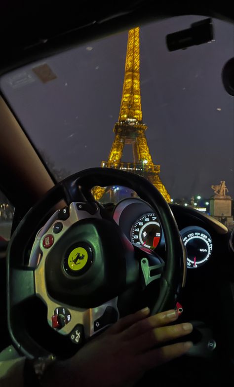 Paris aesthetic 
Ferrari
Paris at night
Old money paris
Old money
Sport car
Luxury 
Expensive girl
Vibe
At night
Driving at night
Night drive paris
Eiffel tower
Ferrari  tower
Eiffel tower aesthetic Ferrari Inside, Driving In Paris, Ferrari Wheel, Ferrari Aesthetic, Black Ferrari, Paris Lifestyle, Happy Car, Car Ferrari, Tokyo Drift Cars