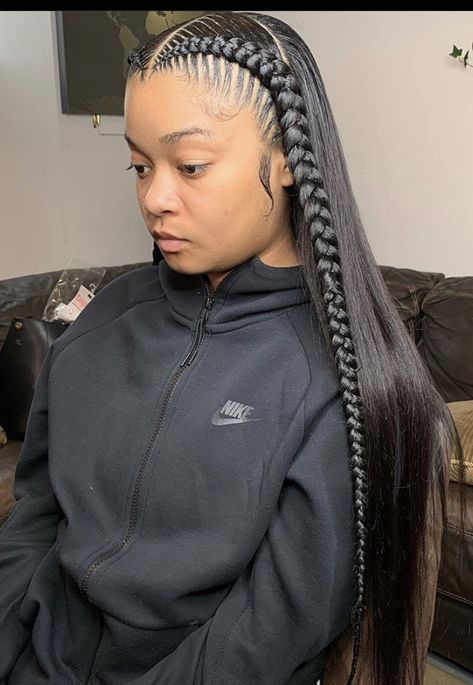 Front Two Braid Hairstyles, Easy Two Braids Hairstyles Black, Braid With Hair Out In The Back, 2 Braids Straight Hair, 2 Braids In Front With Hair Down, 2 Front Braids, Two Braids In The Front And Hair Down, Front Braids With Hair Down, Two Front Braids With Hair Down