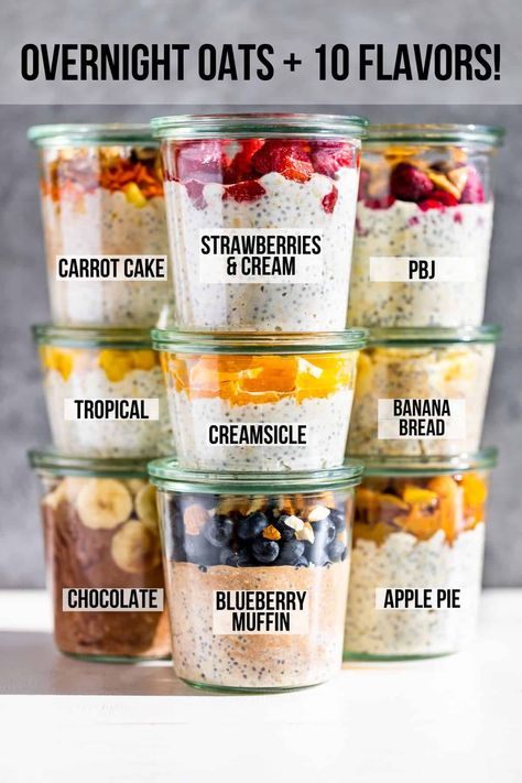 Dessert Flavors, Breakfast For Busy Mornings, Overnight Oats Recipe Easy, Best Overnight Oats Recipe, Cook Breakfast, Easy Overnight Oats, Oat Recipes Healthy, Overnight Oats Recipe Healthy, Overnight Oats Healthy