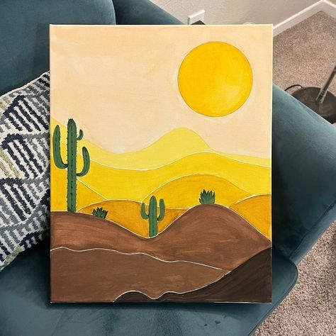 Canvas boho style painting Boho Art Landscape, Desert Sunset Painting Easy, Scenery Paintings On Canvas, Boho Art Painting Easy, Easy Desert Painting, Desert Painting Acrylic Easy, Easy Landscape Ideas Painting, Easy Boho Painting Ideas, Landscape Painting Easy