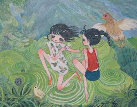 Anya Takano Art, Superflat Art, Takano Aya, Japanese Contemporary Art, Aya Takano, Superflat, Ethereal Art, Two Girls, Japanese Artists