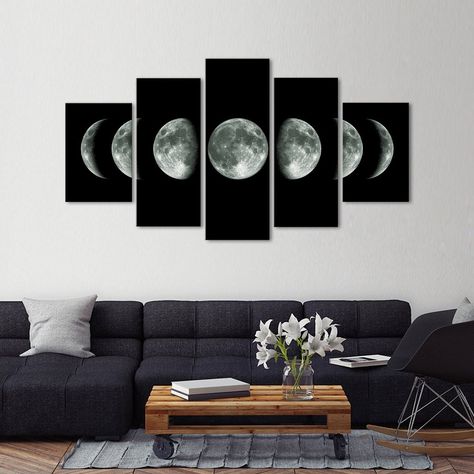 Galaxy Painting Acrylic, Moon Cycle, Moon Wall Art, Space Wall Art, Retro Interior, Boys Bedroom Decor, Room Ideas Bedroom, Multi Panel Canvas, Wall Art Elephant