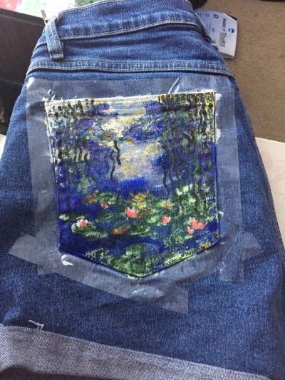 Denim Painting, Diy Jeans, Painted Jeans, Painted Denim, Painted Clothes, Decoration Inspiration, Vintage Diy, Clothing Hacks, Art Clothes