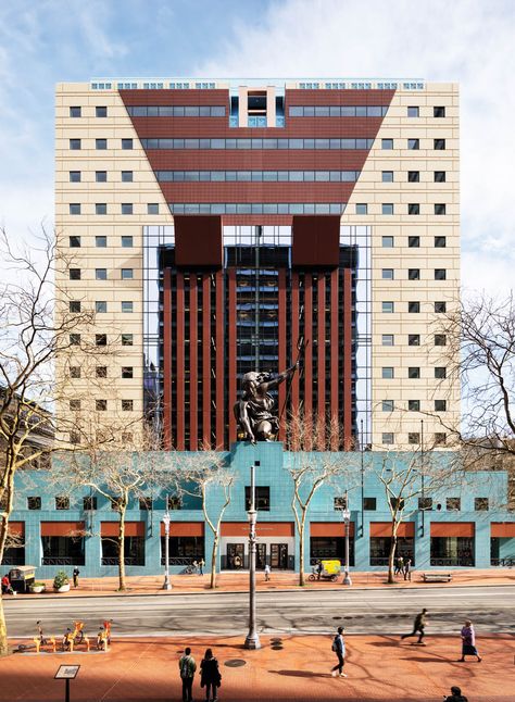 A Renovation Saves Michael Graves' Portland Building - Metropolis Postmodern Architecture, Post Modernism, Triangle House, Michael Graves, Hot House, Portland City, City Office, American Architecture, Architecture Awards