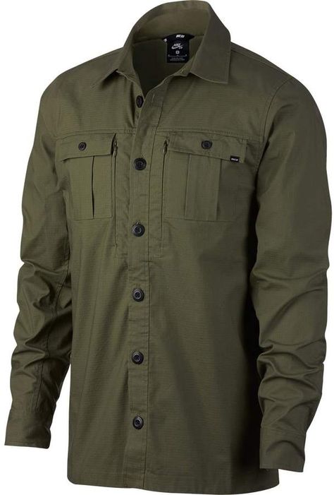 Nike SB Flex Top Holgate Long-Sleeve Shirt - Men's Kemeja Tactical, Military Style Workwear Button-up Shirt, Cotton Military Shirt For Streetwear, Military Style Cotton Long Sleeve Shirt, Khaki Collared Military Shirt, Safari Outfit, Cargo Shirts, Mens Flannel Shirt, Dress Neck Designs