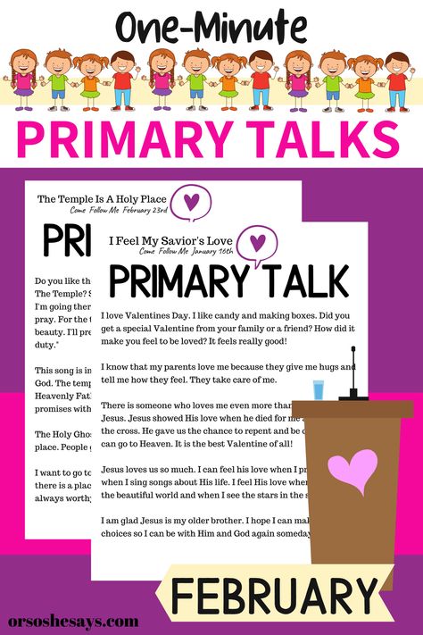 Printable Primary talks for February 2020 that go along with the Come Follow Me program! Share this with Primary secretary and mothers of Primary kids! #latterdaysaints #ldsprimary #primary #thechurchofjesuschristoflatterdaysaints Lds Primary Talks, Primary Spotlight, Primary Secretary, Mormon Beliefs, Primary Talks, Lds Talks, Primary Activity, Primary Presidency, Primary Program