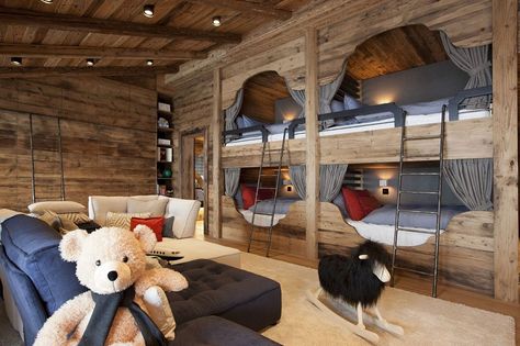 Ski Chalet Interior, Chalet Bedroom, Bunker Bed, Alpine Decor, Bunk Bed Rooms, Barn Conversions, Mountain Interiors, Chalet Chic, Luxury Chalet