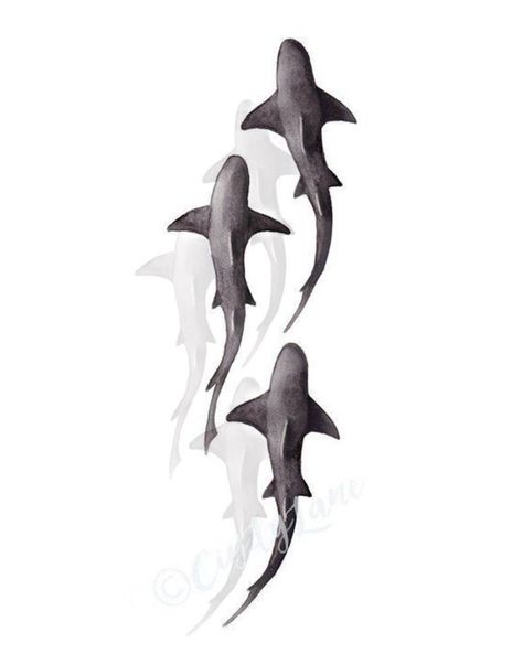 Three Shark Tattoo, 3 Shark Tattoo, Sea Tattoo Men, Shark Tattoo Stencil, Shark Tattoo Men, Long Tattoo Ideas, Ocean Tattoo Design, Long Tattoos, Sharks Tattoo