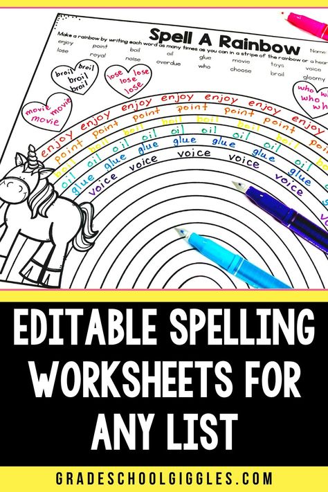 Are you looking for a fun and engaging way to help your child with their spelling? Then check out Grade School Giggles - Love Your Lessons Love Your Life. This website offers a variety of spelling practice worksheets and activities that your child is sure to love. And best of all, the worksheets are editable, so you can tailor them to your child's specific needs. Spelling can be fun! With these engaging spelling practice worksheets, your children will love practicing their spelling words. Fun Way To Practice Spelling Words, Editable Spelling Worksheets, Fun Ways To Teach Spelling Words, Fun Ways To Practice Spelling Words 1st Grade, Spelling Activities 4th Grade, Spelling Word Practice 1st Grade, 3rd Grade Spelling Activities, Spelling Word Games For 1st Grade, Spelling Activities For 5th Grade