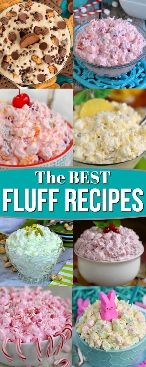 The BEST Fluff recipes for all occasions! Every fluff flavor imaginable from Pina Colada Fluff, Reese's Peanut Butter Fluff, to everyone's favorite Ambrosia Salad. Fluff recipes are simple, delicious, and take just minutes to prepare making them perfect for every occasion. We serve them at parties, BBQs, potlucks, holidays and more!  // Mom On Timeout #fluff #dessert #peanutbutter #desserts #recipe #recipes #momontimeout Pina Colada Fluff, Peanut Butter Fluff, Fluff Recipes, Fluff Salad Recipes, Mom On Timeout, Dessert Oreo, Fluff Recipe, Fluff Desserts, Jello Desserts