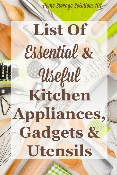 Best Kitchen Utensils, Kitchen Appliances List, Cooking Necessities, Declutter Calendar, Kitchen Utensils List, Declutter 365, Cooking Organization, Organizing Clutter, Kitchen Appliance List