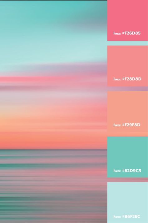 Peach Color Palettes, Beach Color Palettes, Sunset Color Palette, Sunset Palette, Bright Blue Color, Beach Wedding Colors, Pastel Sunset, Sunset Color, Blue Color Palette