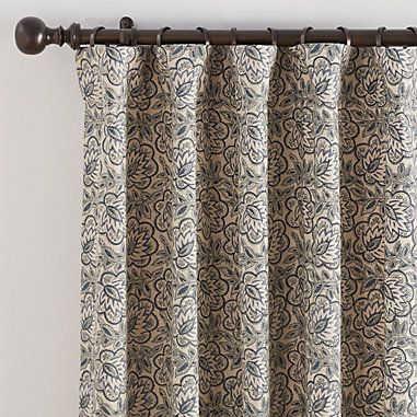 Bembridge Floral Drapery Panel Patterned Curtains Bedroom, Pattern Curtains Living Room, Designer Window Treatments, Floral Drapery, Luxe Living Room, Pattern Draping, Pleated Drapes, Tile Rug, Linen Drapes