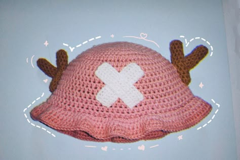 Chopper hat crochet. @Made_by_ame Chopper Hat Crochet Pattern, Easy Anime Crochet, Anime Beanie Crochet, One Piece Crochet Hat, Crochet Chopper Hat, Crochet Anime Hats, Crochet Appa Hat, Chopper Crochet Pattern, Luffy Hat Crochet