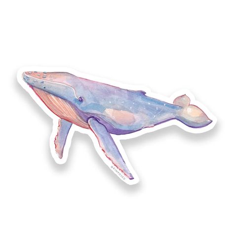 Humpback Whale Sticker by Kimposed Cute Stickers Ideas, Sea Aesthetic Sticker, Ocean Aesthetic Stickers, Whale Sticker Aesthetic, Marine Biology Stickers, Ocean Animal Stickers, Whale Sticker, Fish Stickers, Stickers Watercolor