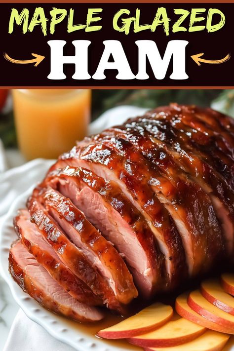 This maple glazed ham recipe is a delightful centerpiece for any festive gathering. You'll love the sweet, tangy glaze and beautifully caramelized crust. Honey Mustard Maple Glazed Ham, Honey Maple Ham Glaze, Molasses Ham Glaze Recipe, Ham Glaze Recipe Easy Maple, Best Honey Glazed Ham Recipe, Maple Ham Crockpot, Crockpot Maple Brown Sugar Ham, Maple Glaze Ham Recipe, Maple Glazed Smoked Ham