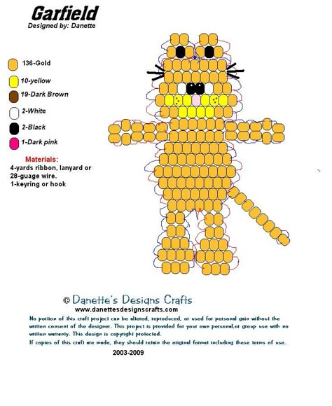 Kandi Animals Patterns, Garfield Kandi, Garfield Craft, Bead Animal Patterns, Beaded Animals Patterns, Bead Pets Pattern Easy, Pony Bead Animals Patterns, Bead Animals Patterns Easy, Kandi Animals